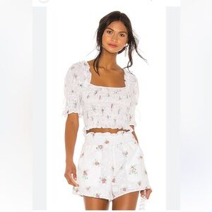 For love & Lemons Revolve Tarte Eyelet Smocked Crop Top women size Large